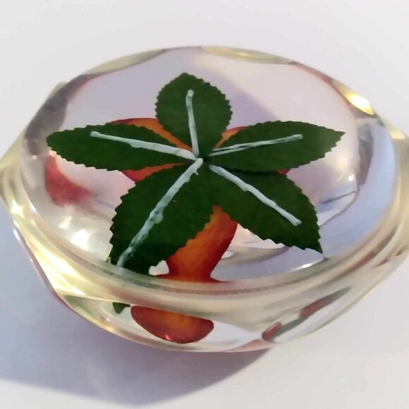 Domed Lucite Fruit Strawberry Lemon Paperweights Vintage - Picture 2 of 10